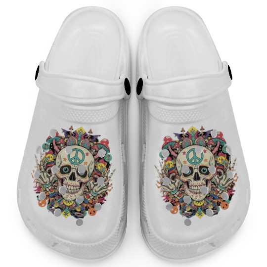Psychedelic Skull Art Clogs