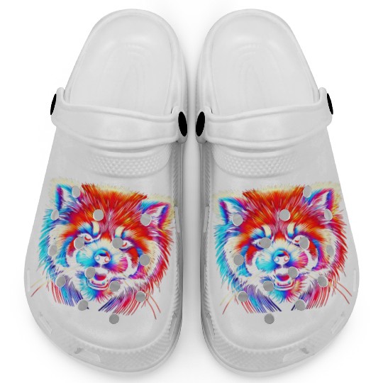 Colorful Red Panda Face – Bold Neon Pop Art Clogs