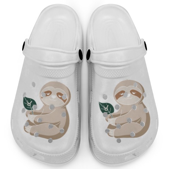 Taurus Zodiac Sloth Holding Leaf Clogs