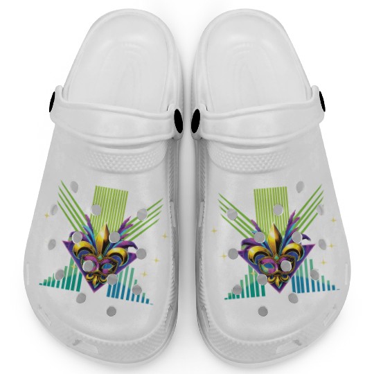 Mardi Gras Retro Synthwave Mask Design Clogs