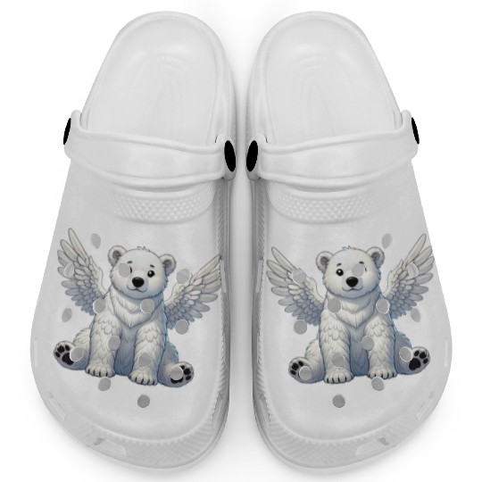 Cute Polar Bear Angel Cartoon Animal Illustration Clogs
