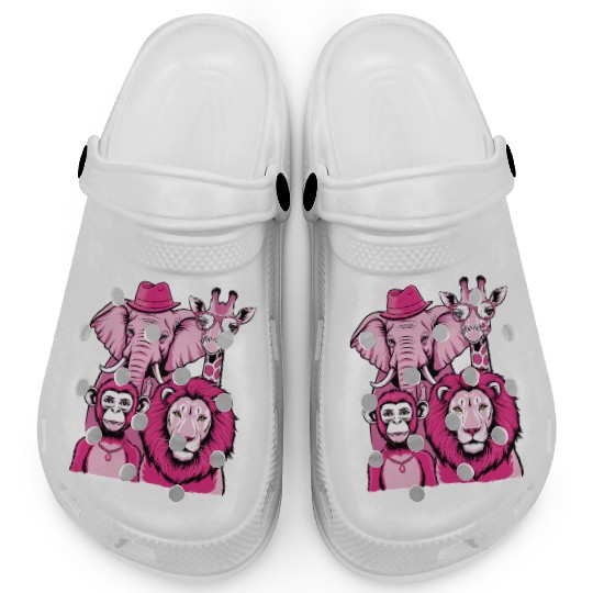 Elephant Monkey Lion Giraffe Cool Crew Pink Vibes Clogs