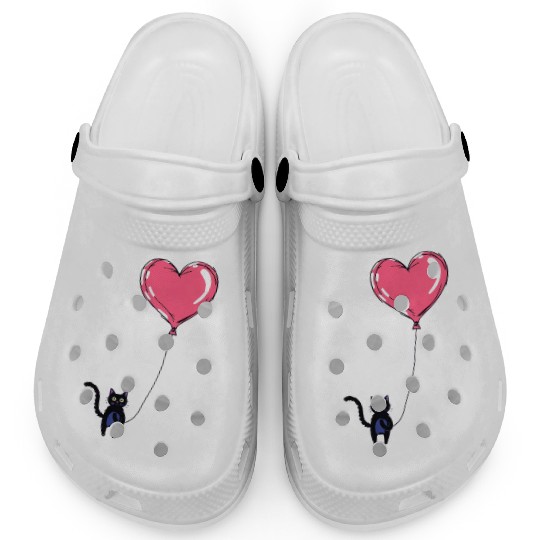 Cat Holding a Heart-Shaped Balloon Clogs