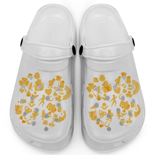 Gold 4-Leaf Clover Collage graphic Design Clogs