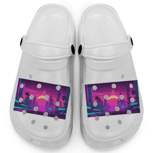 Neon Paradise Vaporwave Sunset Vibes Clogs