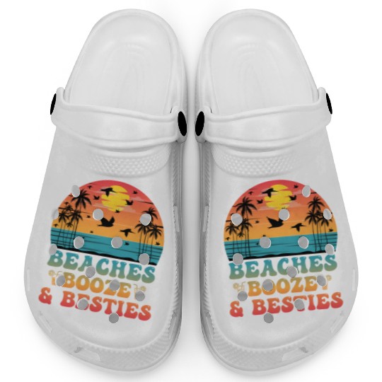 Fun Vacation Slogan Beaches Booze and Besties Clogs