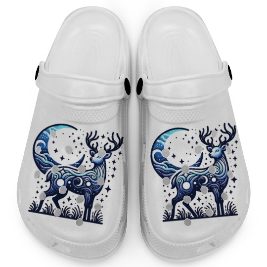 Celestial Deer Under Starry Night Moon Clogs