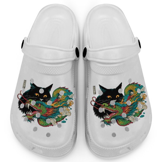 Ukiyo-e Black Cat Chinese Dragon Clogs