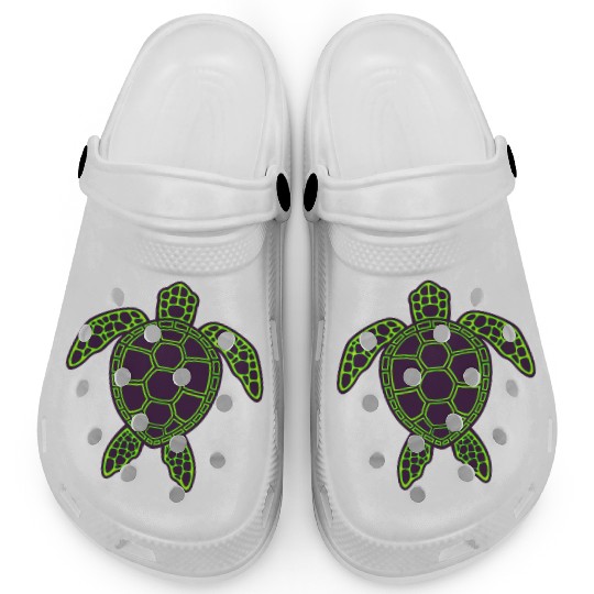Green Neon Lava Sea Turtle Design Clogs