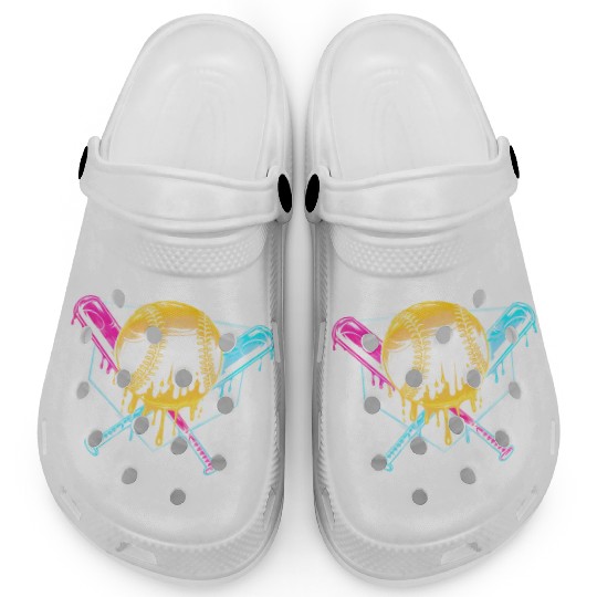 Neon Drip Baseball Design Clogs