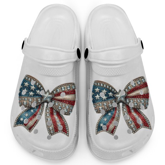 Patriotic Rhinestone Bow Clogs