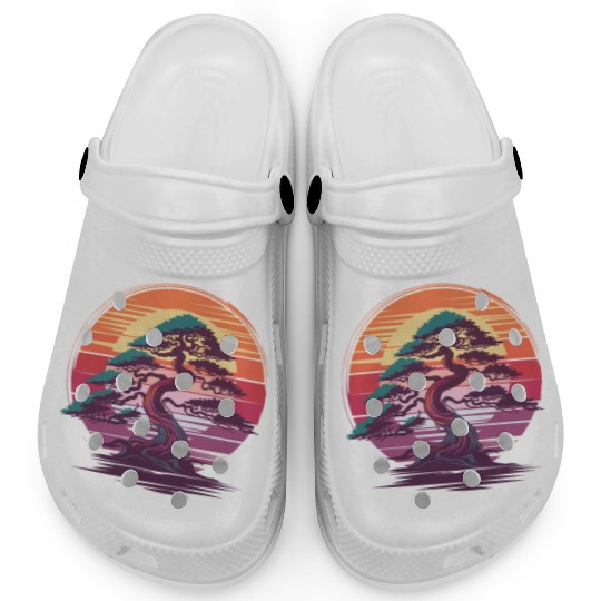 Bonsai Tree Sunset Zen Nature Relaxation Design Clogs