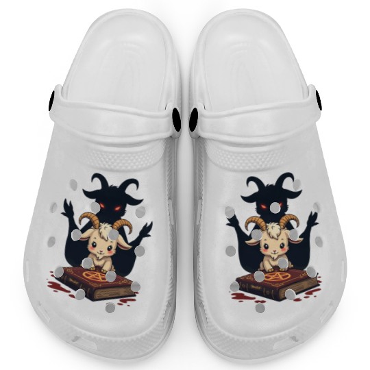 Cute Demonic Goat with Occult Spellbook Clogs