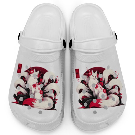 Kitsune Fox Red spider lily Flowers Japanese Nine Clogs