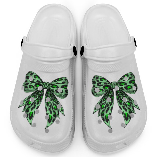 Coquette Bow Cheetah Animal Pattern Lime Green Clogs