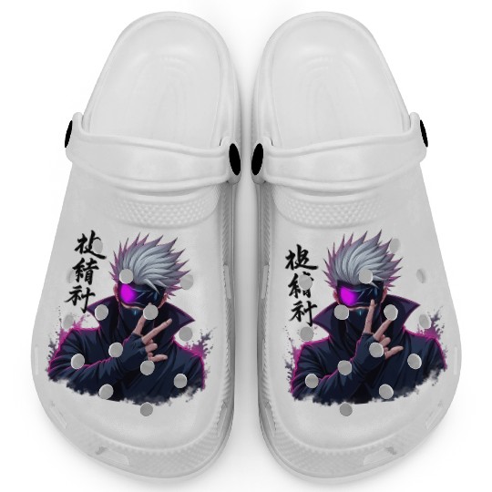 Mysterious White-Haired Anime Warrior with Mask Clogs