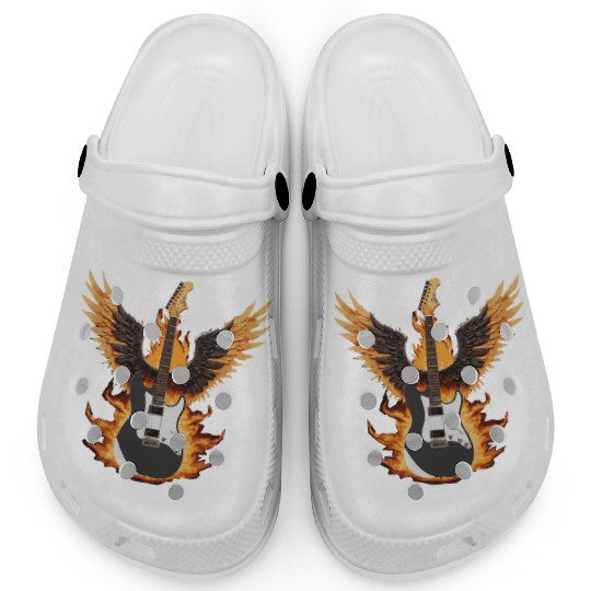 Flaming Guitar with Wings – Rock & Roll Clogs