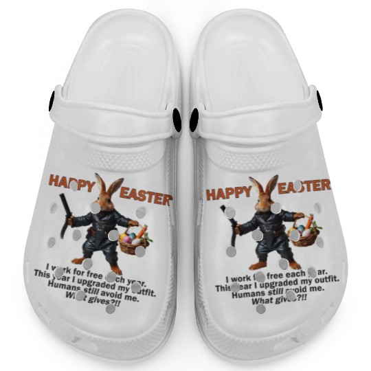 Easter bunny asks why do humans avoid me? Clogs