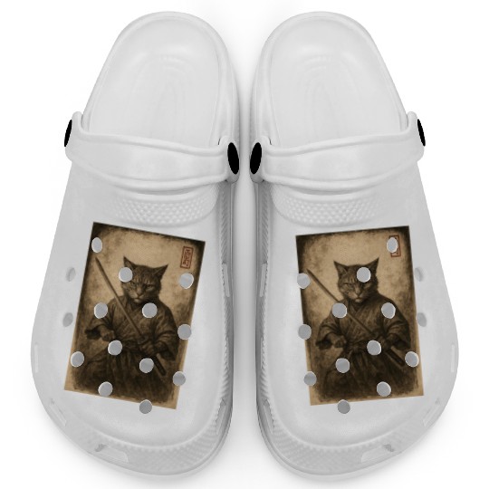 Samurai Cat in Vintage Style Clogs