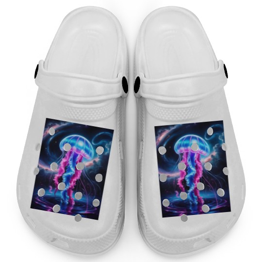 A mesmerizing neon jellyfish gracefully floating Clogs
