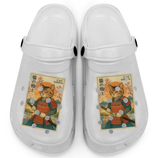 Samurai Cat in Traditional Armor Art Clogs