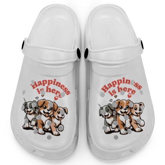 Adorable Puppy Trio with Heartfelt Quote Clogs