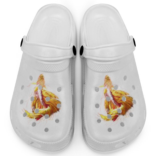 Golden Betta Dance: Fiery Aquatic Art Print Clogs