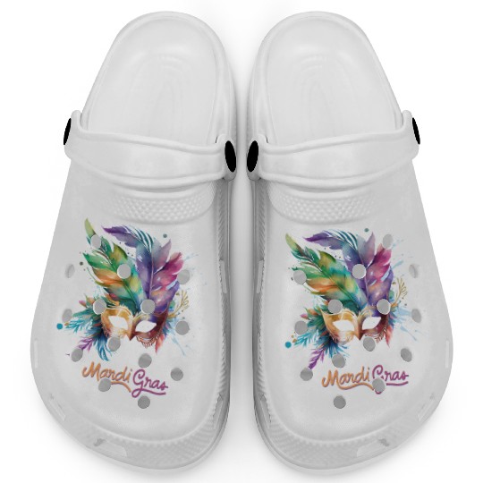 Colorful Mardi Gras Mask Feather Party Design Clogs