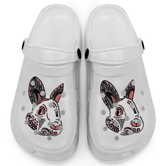 Fantasy Rabbit Face in Ethnic Strokes Clogs