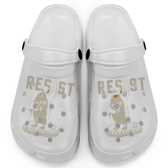 Funny Protest Against Tariffs Resist Penguin Clogs