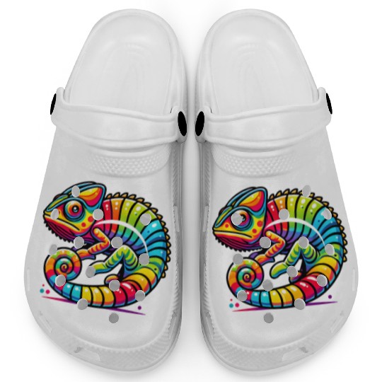 Colorful Chameleon Vibrant Rainbow Lizard Clogs