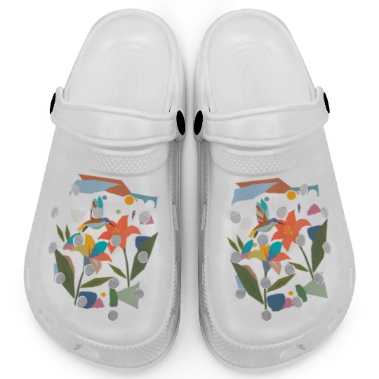 Colorful Hummingbird with Flower - Colorful Nature Clogs