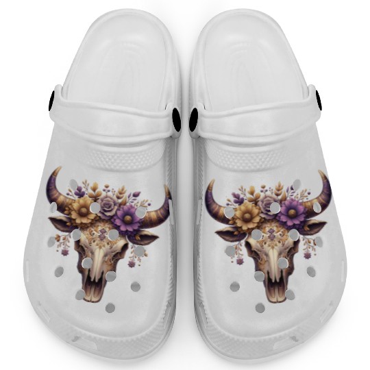 Boho Bull Skull with Floral – Western Bohemian Clogs