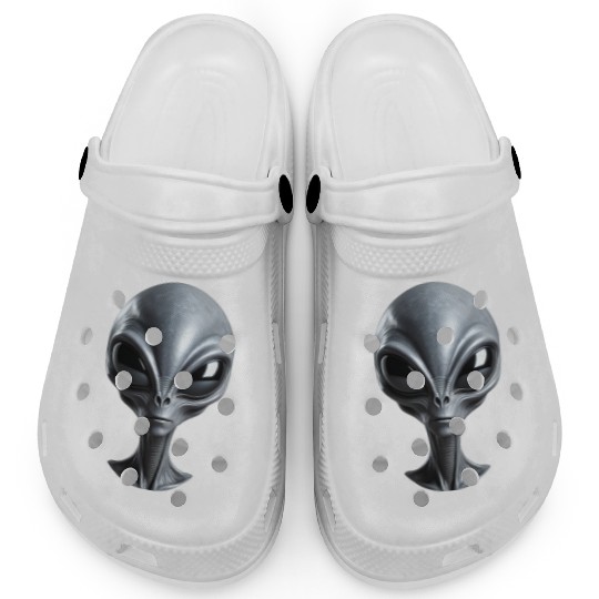 Real Small Grey Alien with Big Black Eyes Clogs