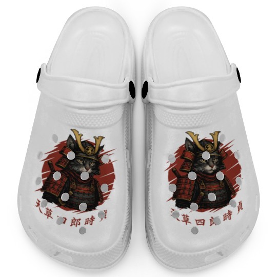 Samurai Cat Warrior – Japanese Red Sun Armor Art Clogs