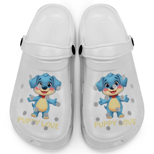 Blue Puppy Love Cartoon - Playful Pet Character Clogs
