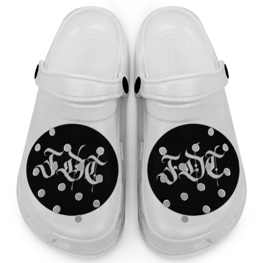 Ornate Gothic Lettering FDT in Light Grey on Black Clogs