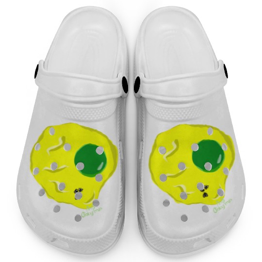 Yellow and green fried egg and flies Clogs
