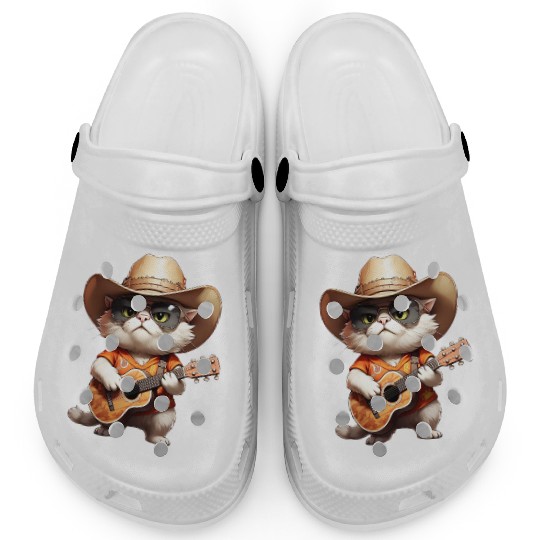 Orange Cowboy Cat with Guitar Clogs