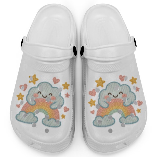 Smiling Cloud Rainbow – Embroidered Kids Logo Clogs