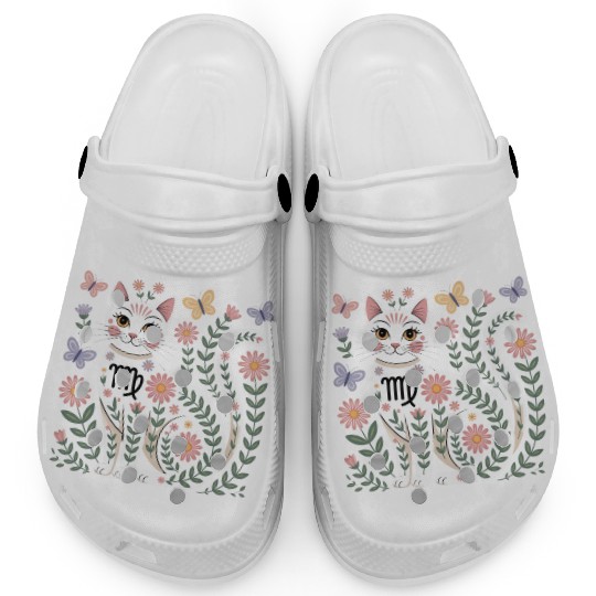 Virgo Zodiac Cat with Daisies Clogs