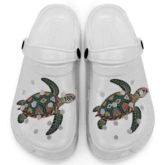 Sea Turtle Geometric Pattern Shell Clogs
