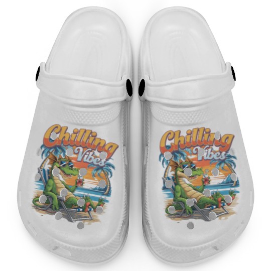 Chilling Vibes Dragon Relaxing Beach Scene With Clogs
