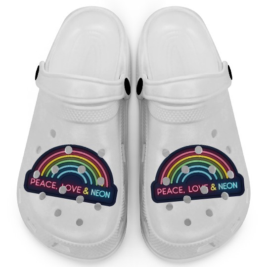 Peace Love Neon Rainbow 70s Clogs