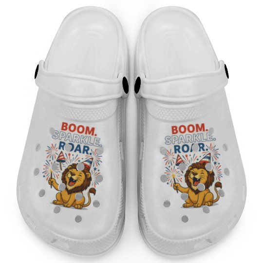 Boom Sparkle Roar – Cute Patriotic Lion with Firew Clogs