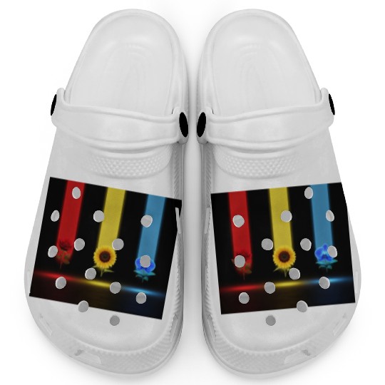 Three Glowing Blooms: Rose, Sunflower, and Orchid Clogs