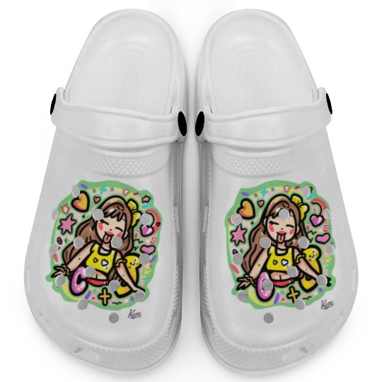 Playful Girl with Hearts and Stars Clogs