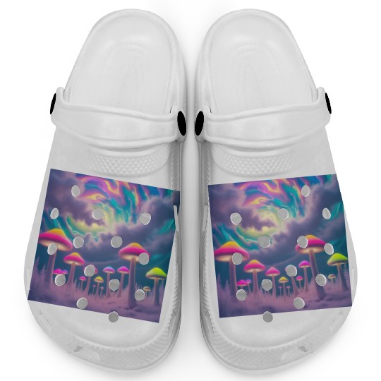 Neon Mushroom Forest – Psychedelic Minimalist Clogs