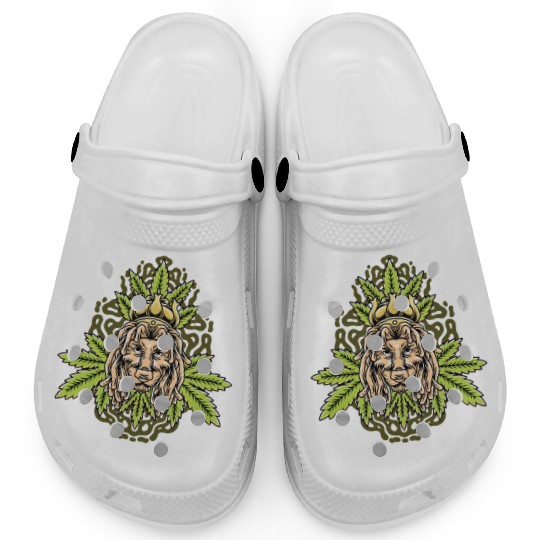 handdrawn lion marijuana leaf with old school t Clogs