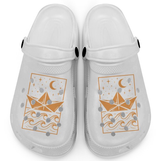 Paper Boat and Moon Men's Clogs